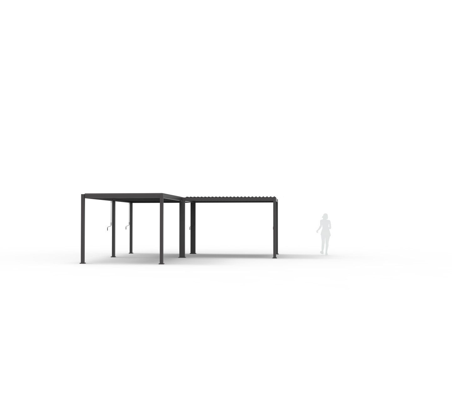 Pergola bioclimatique INFINITE en L - gris foncé - 7x7 m