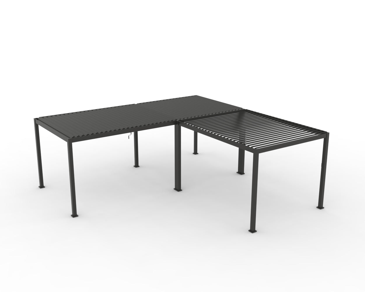 Pergola bioclimatique INFINITE en L - gris foncé - 7x7 m
